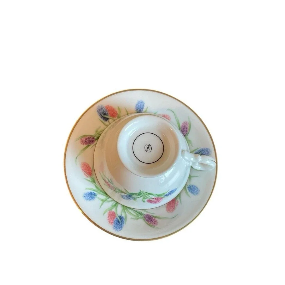 Franklin Porcelain 1981 Hyacinth Teacup Saucer Stand Ronald Van Ruyckevelt Japan